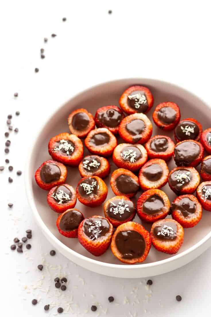 Bowl Chocolate Coconut Cream Stuffed Strawberries