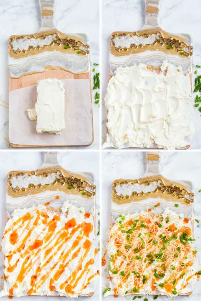 step by step instructions on how to make a cream cheese board