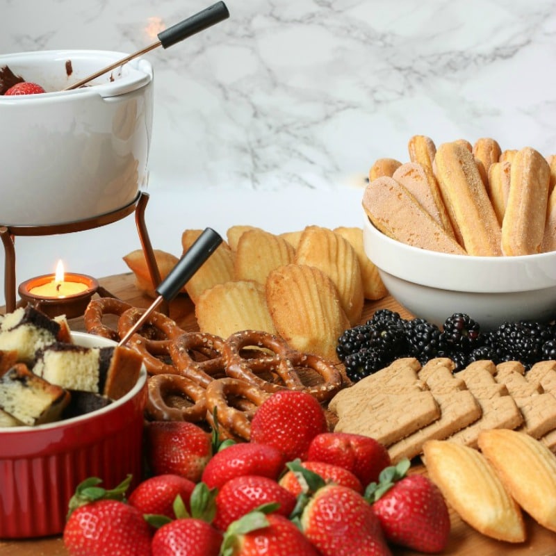 Chocolate fondue with lots of yummy dipping options