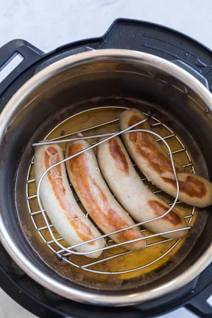 cooked bratwurst in an instant po