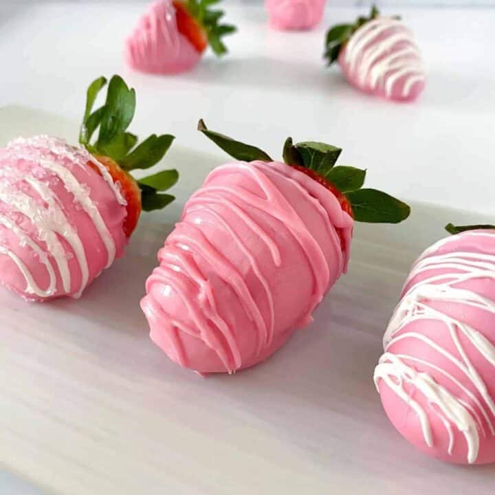 pink chocolate covered strawberries dipped