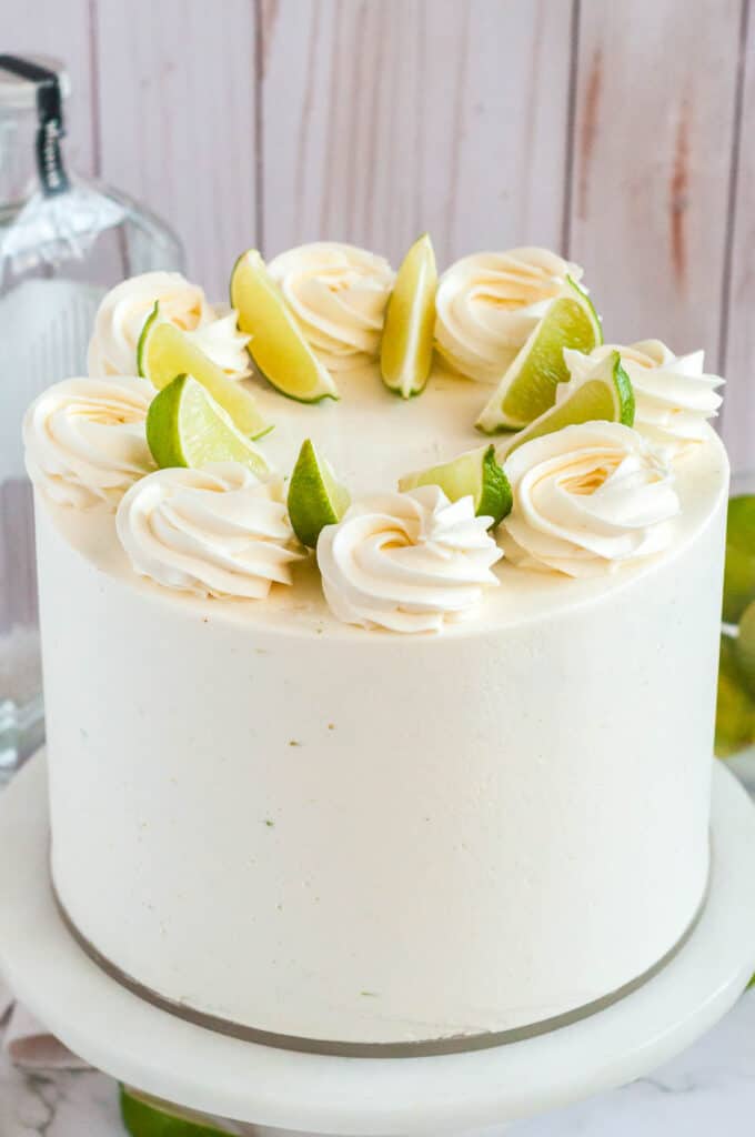 lime and tequila cake with lime garnishes