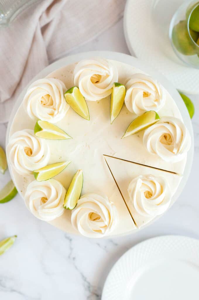 sliced cake with limes
