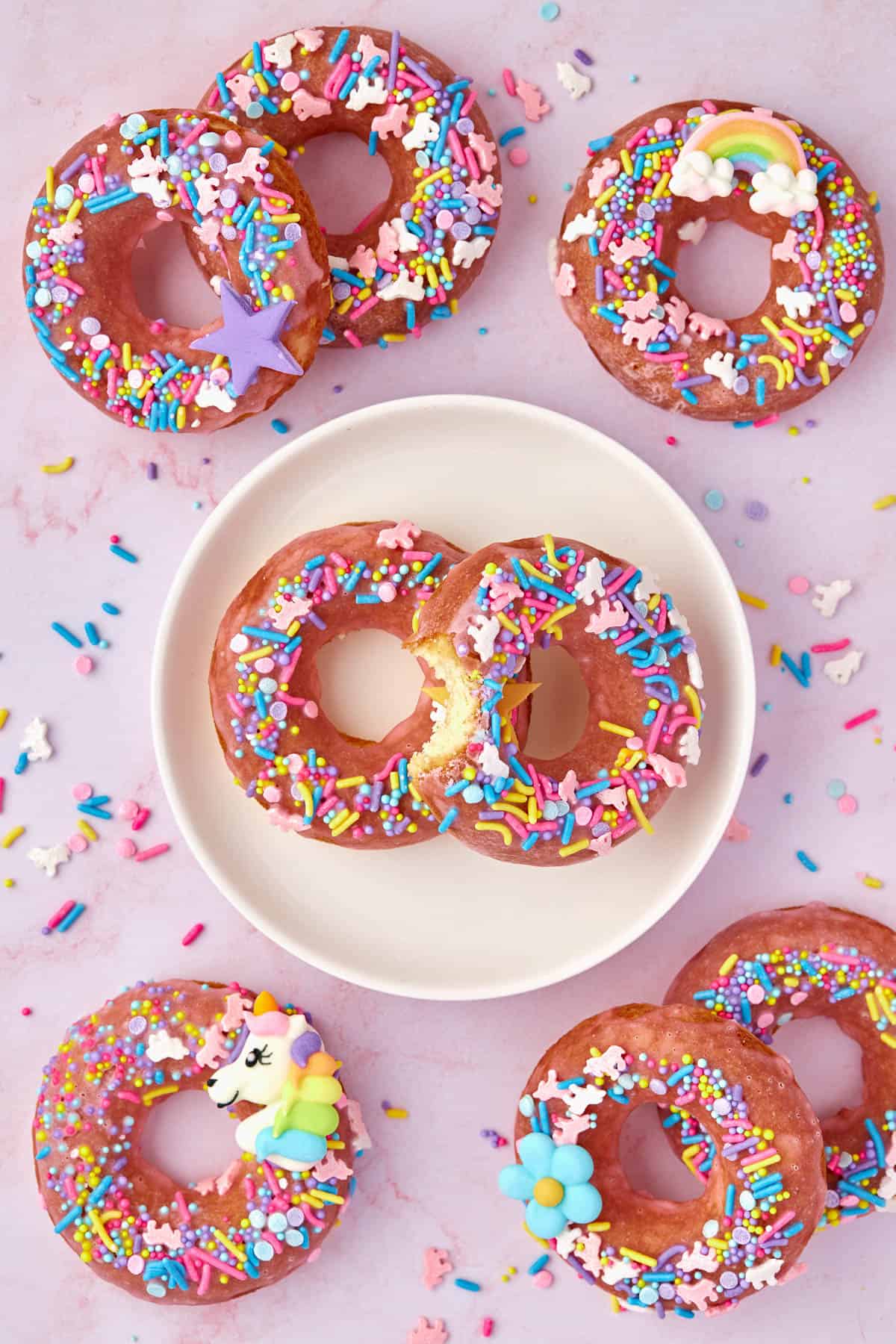 pretty donuts on a pink background